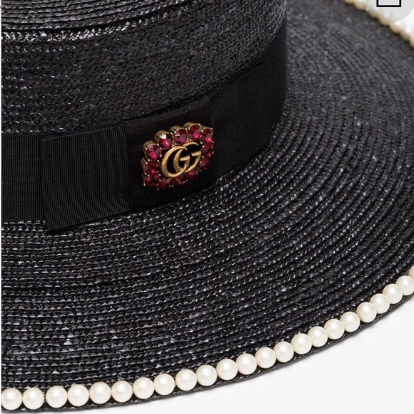 GUCCI STRAW PEARLS EMBELLISHED NOTTE HAT - Picture 5 of 10